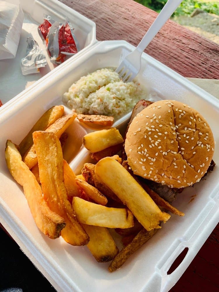BBQ beef sandwich with fries
