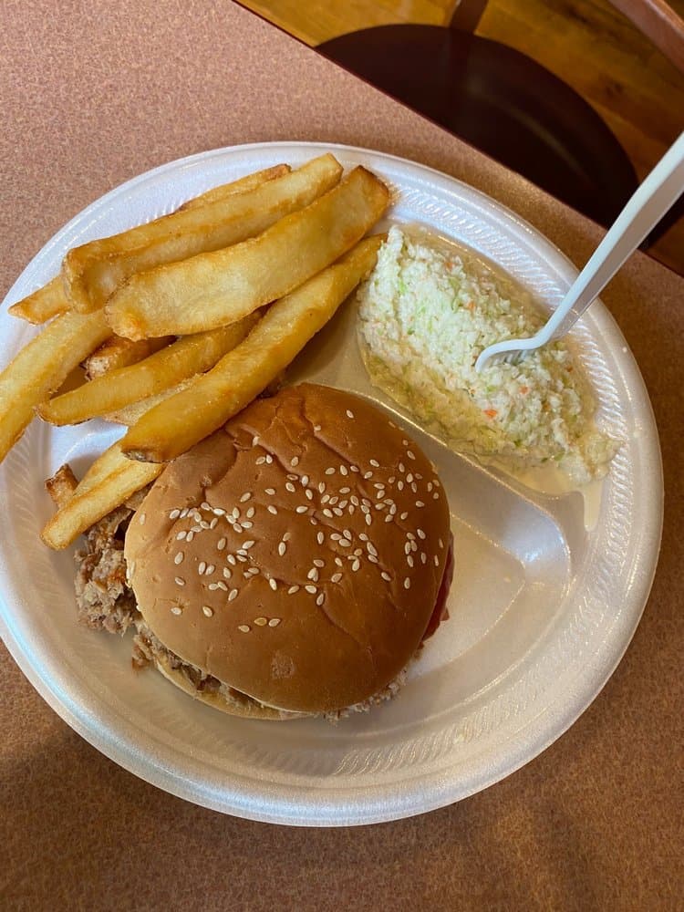 Pork sandwich with fries
